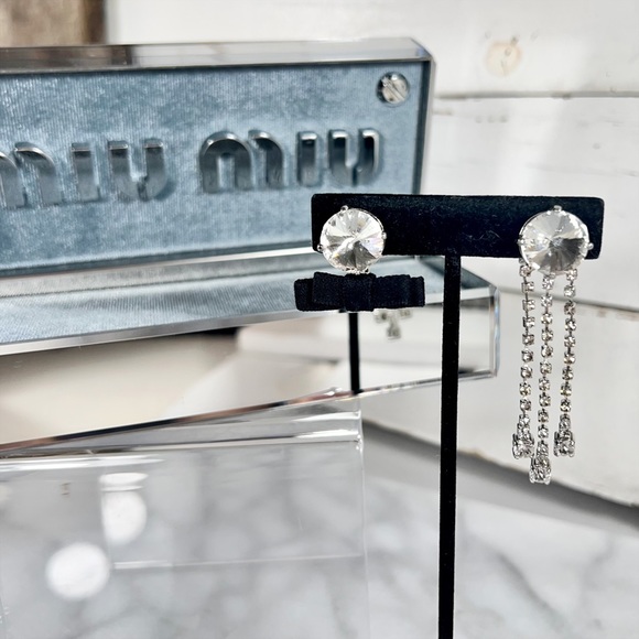Miu Miu Swarovski Crystal & Bow Mis-Matched Clip-On Earrings - Picture 3 of 5